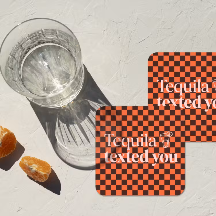 Onderzetter - Tequila texted you - Glas - Vierkanten - Oranje — 3