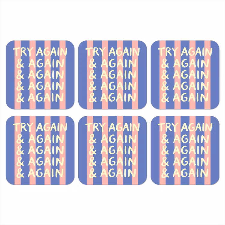Onderzetter - Try again - Strepen - Roze - Verticaal - Blauw — 1