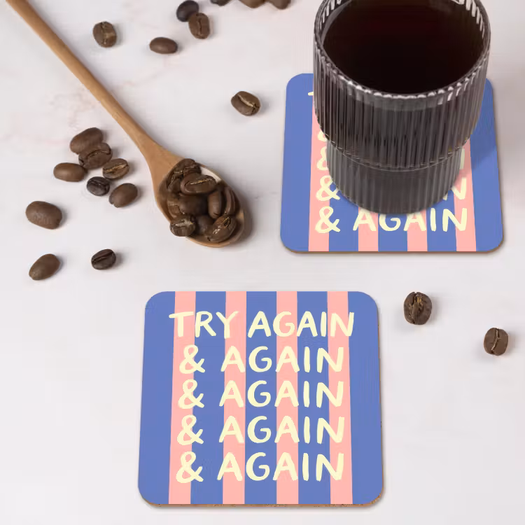 Onderzetter - Try again - Strepen - Roze - Verticaal - Blauw — 4