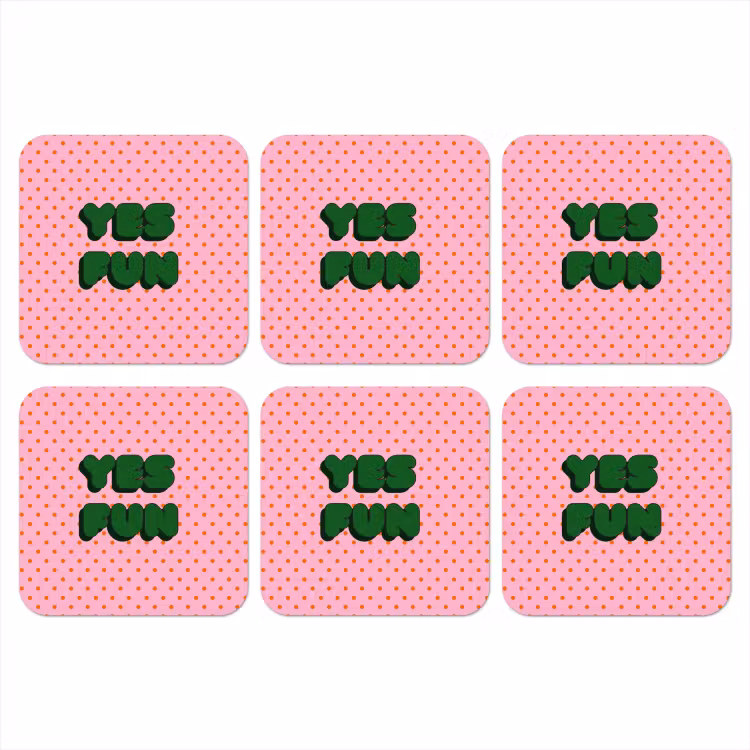 Onderzetter - Yes fun - Groen - Roze - Stippen — 1