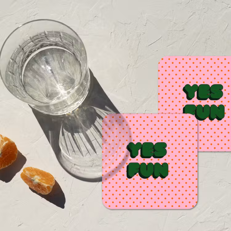 Onderzetter - Yes fun - Groen - Roze - Stippen — 3