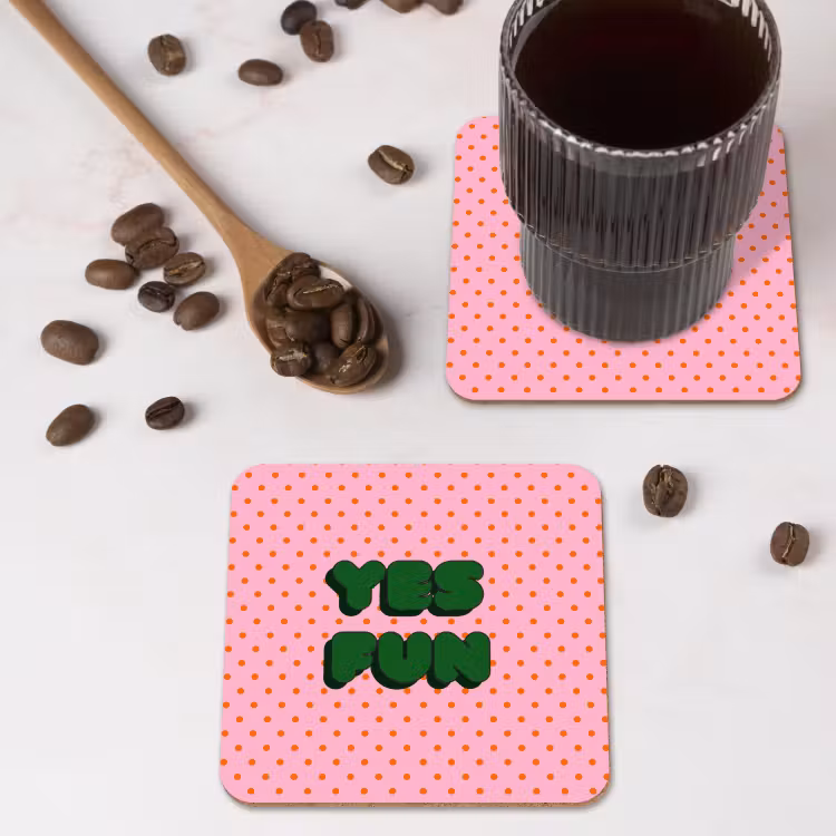 Onderzetter - Yes fun - Groen - Roze - Stippen — 4