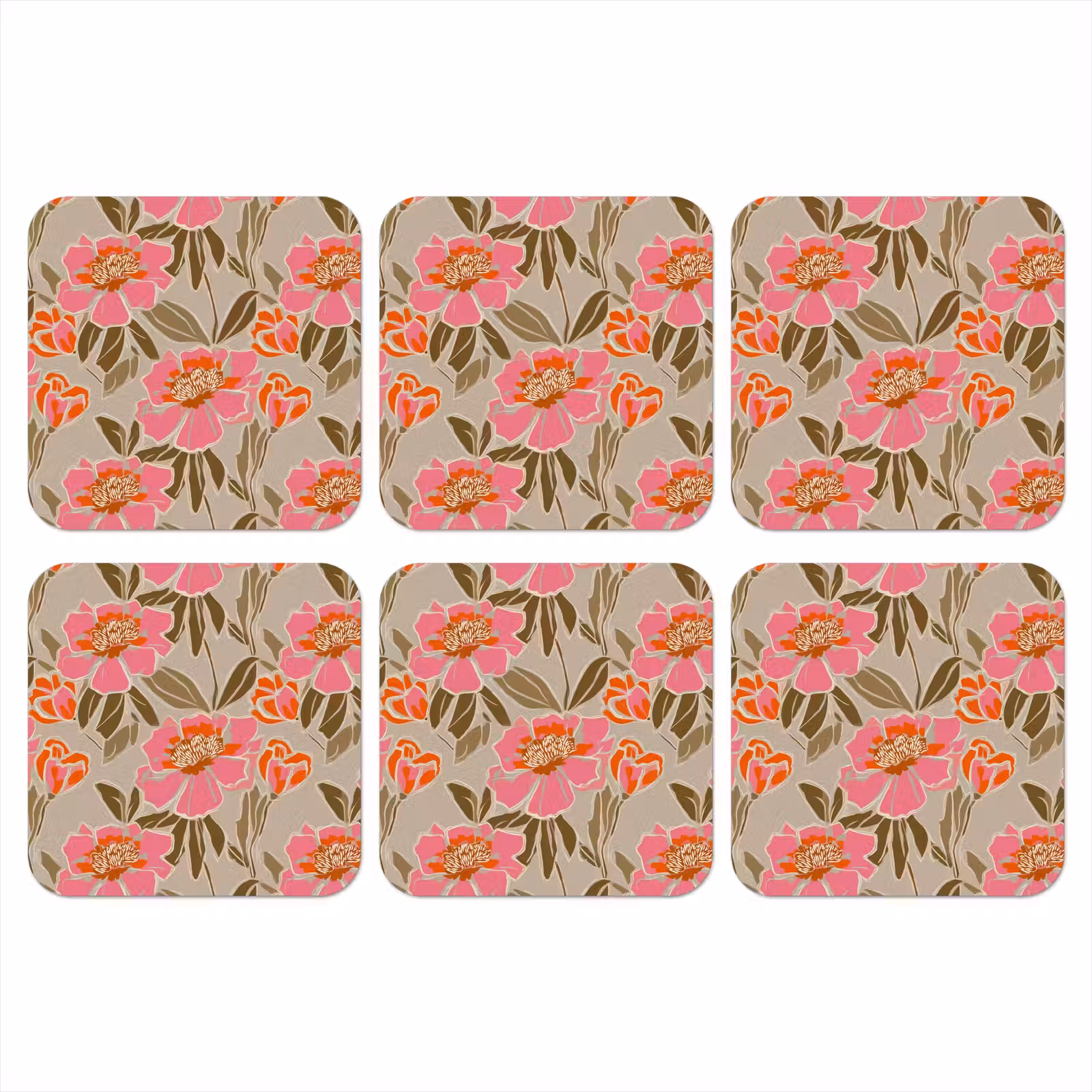 Onderzetter - Pioenrozen - Patroon - Roze — 1