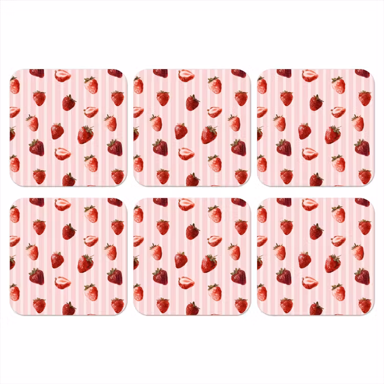Onderzetter - Strepen - Aardbei - Roze — 1