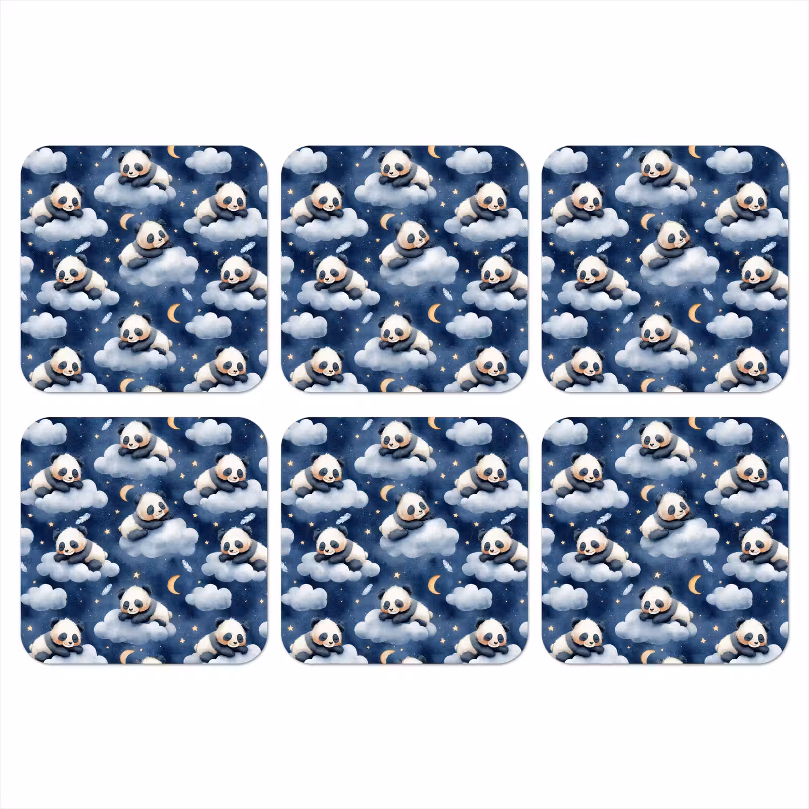 Onderzetter - Panda's - Slapen - Blauw — 1