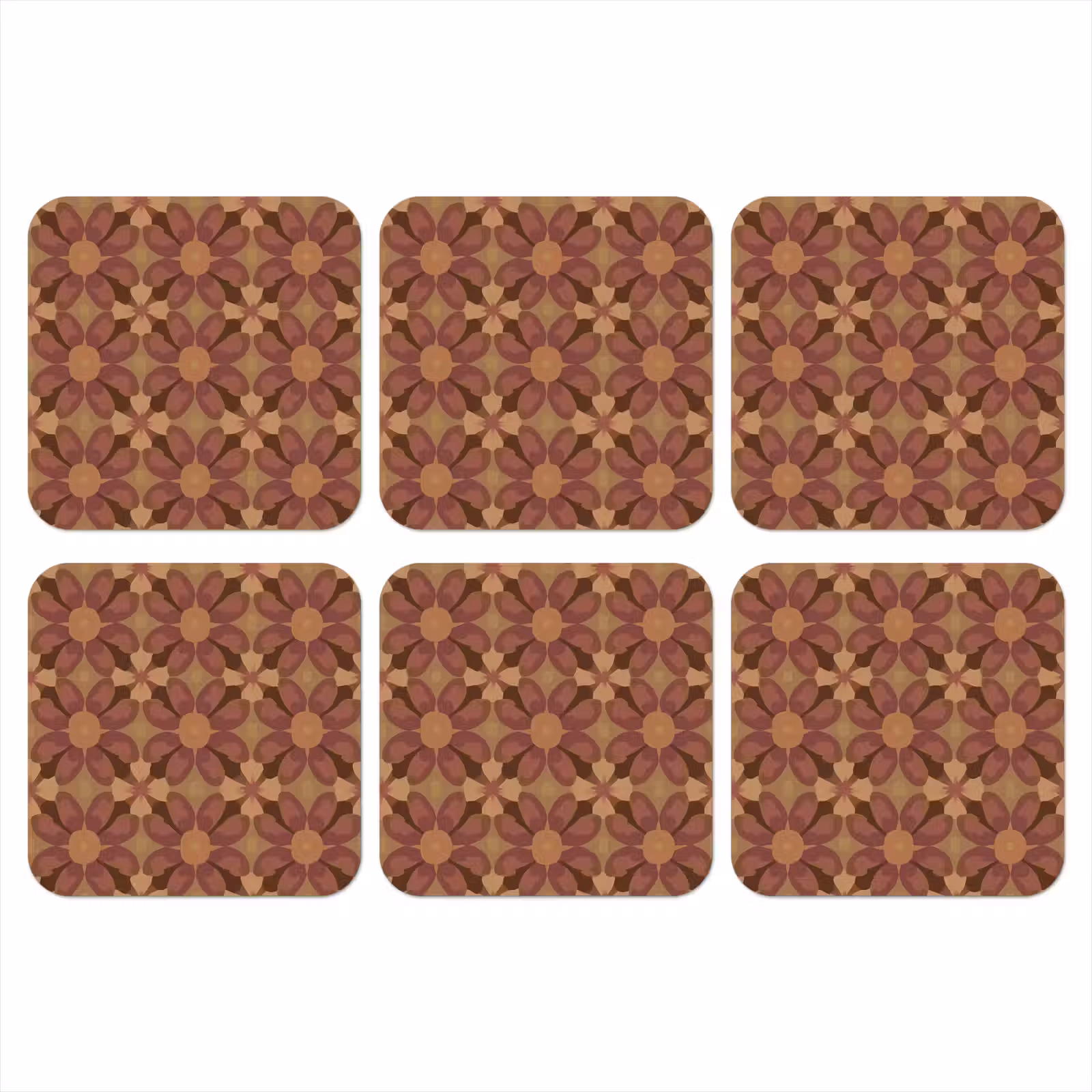 Onderzetter - Retro - Bloemen - Bruin — 1