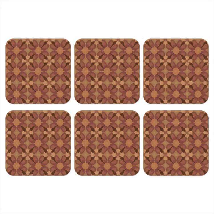 Onderzetter - Retro - Bloemen - Bruin — 1