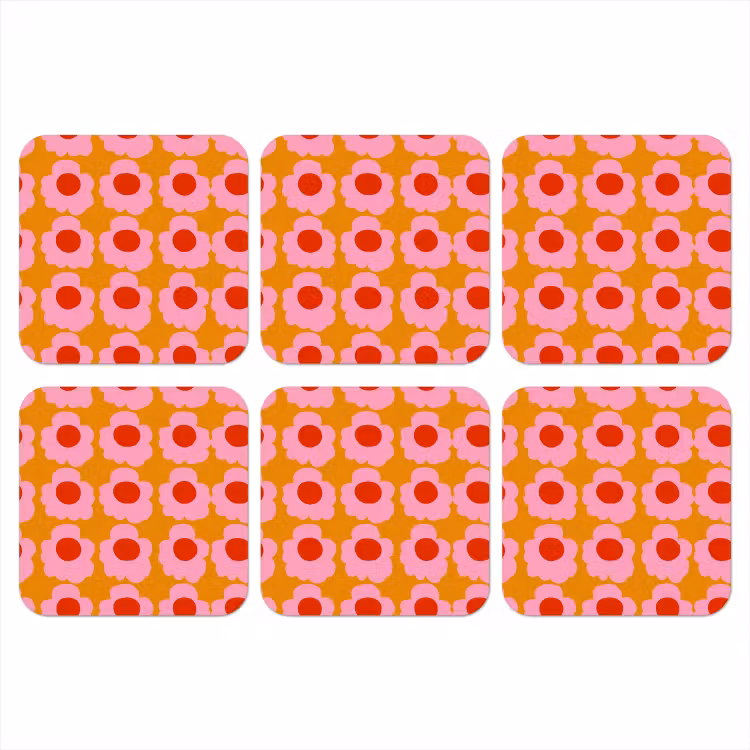 Onderzetter - Retro - Bloemen - Roze — 1