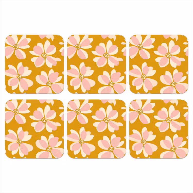 Onderzetter - Vintage - Bloemen - Okergeel — 1
