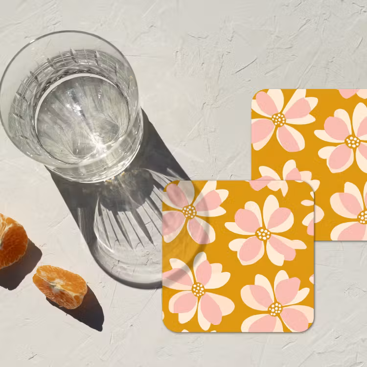 Onderzetter - Vintage - Bloemen - Okergeel — 3