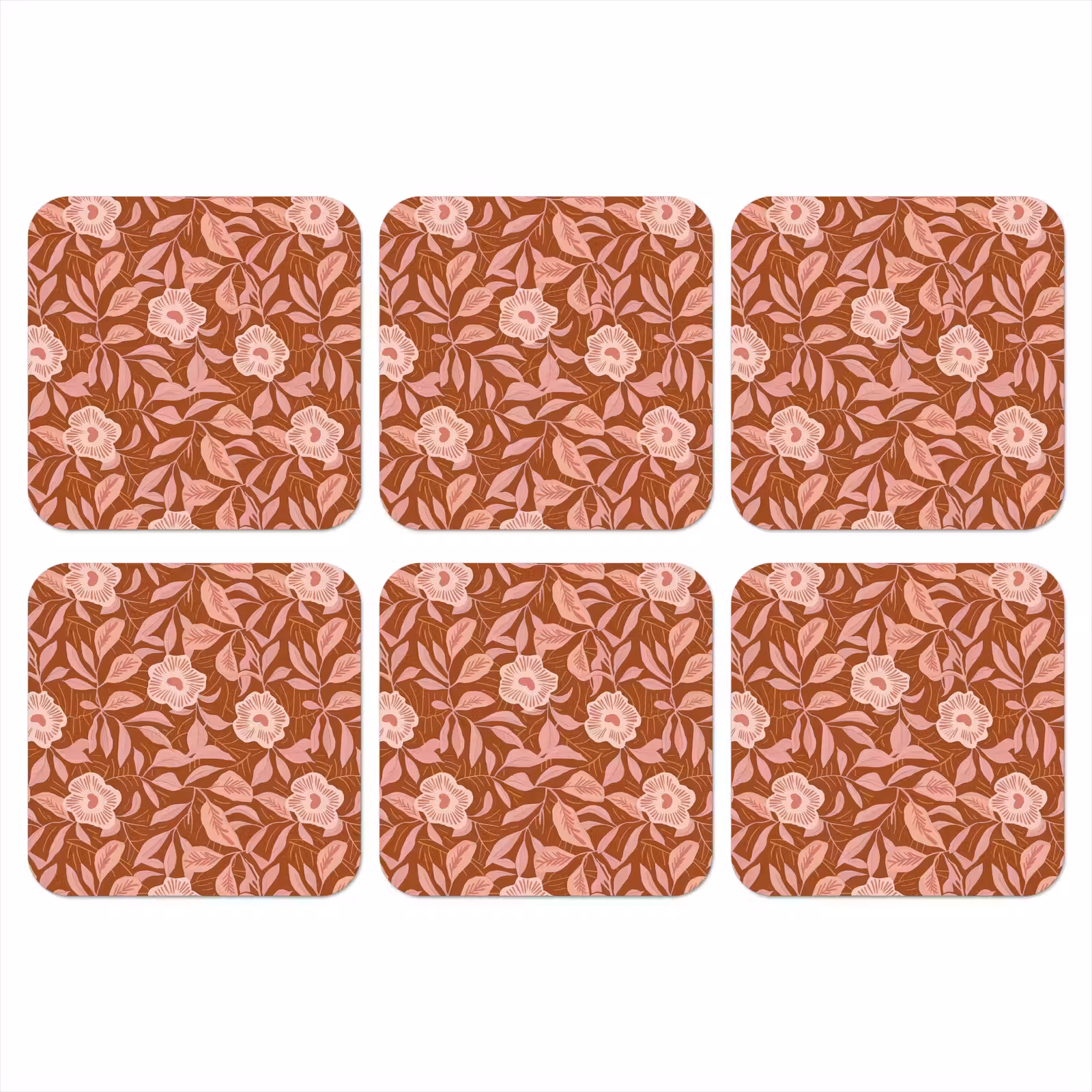 Onderzetter - Patroon - Bladeren - Terracotta — 1