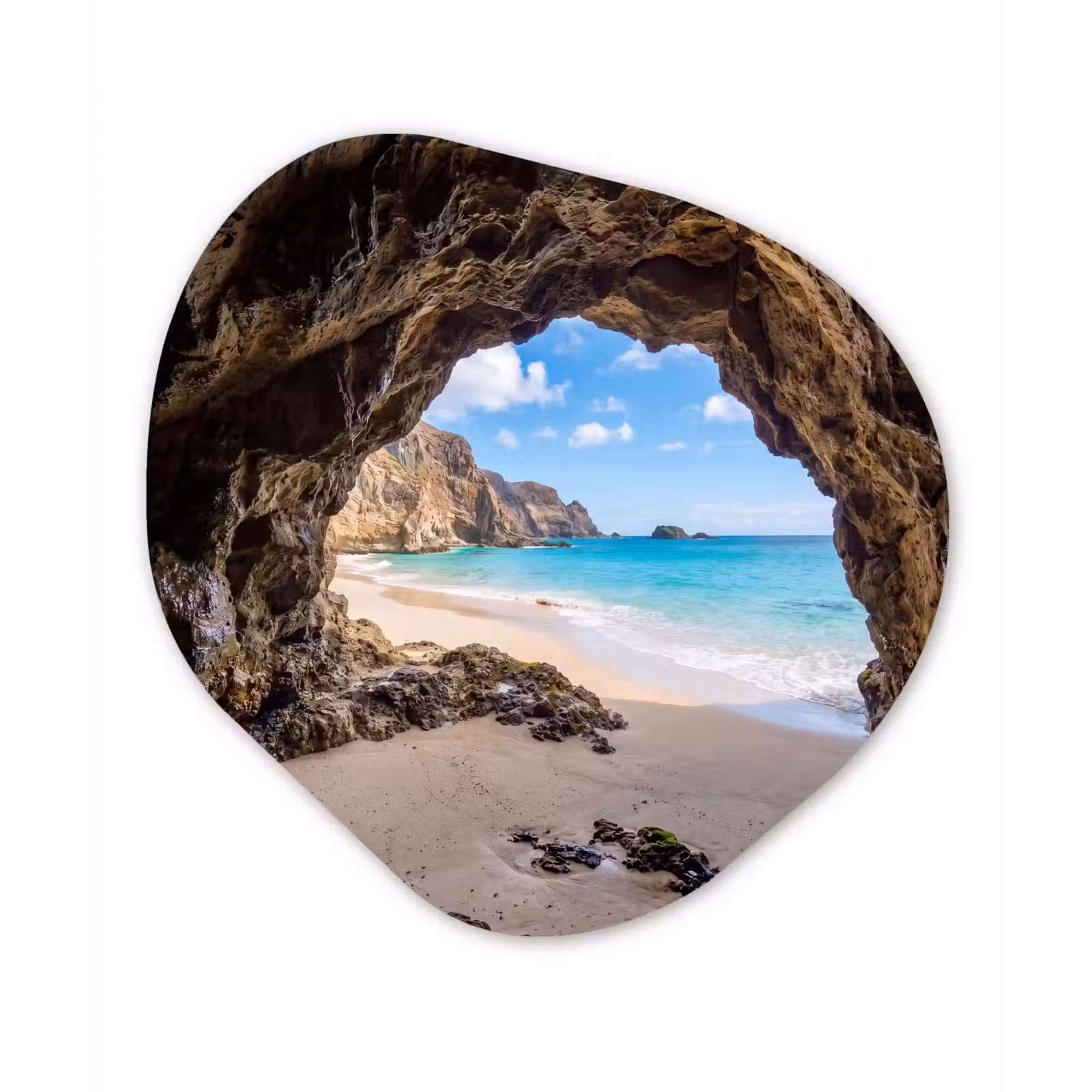 Organisch schilderij - Forex - Grot - Strand - Zee - Blauw — 1