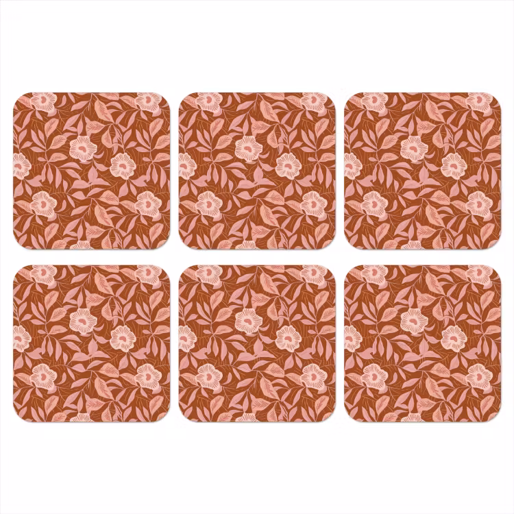 Onderzetter - Patroon - Bladeren - Terracotta — 1