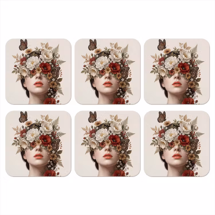 Onderzetter - Portret - Bloemen - Cremé — 1