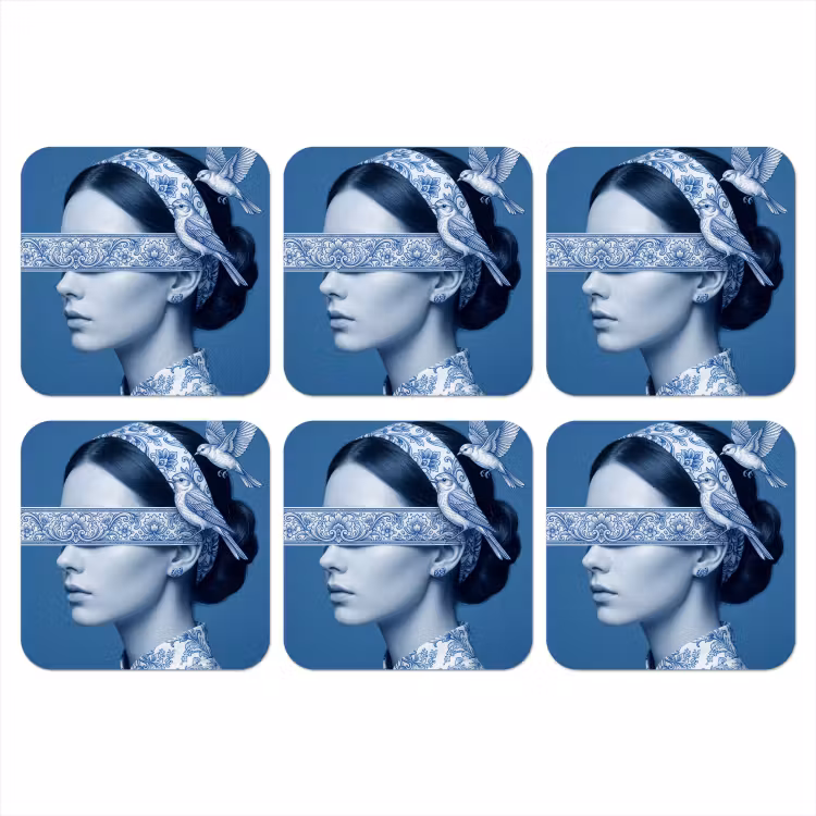 Onderzetter - Portret - Klassiek - Wit - Blauw — 1