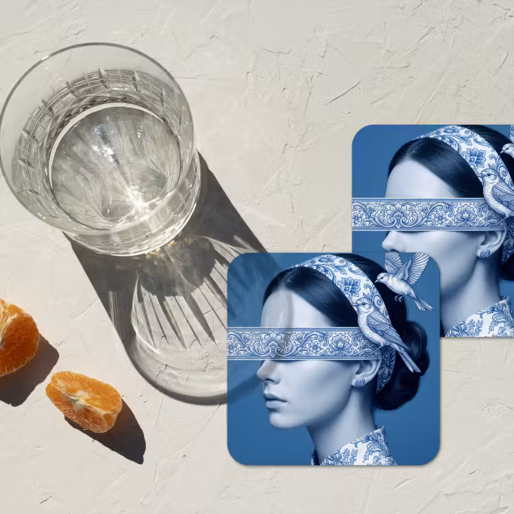 Onderzetter - Portret - Klassiek - Wit - Blauw — 3
