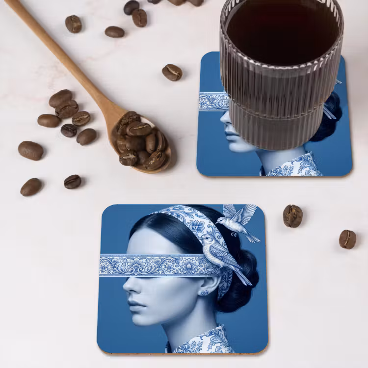 Onderzetter - Portret - Klassiek - Wit - Blauw — 4