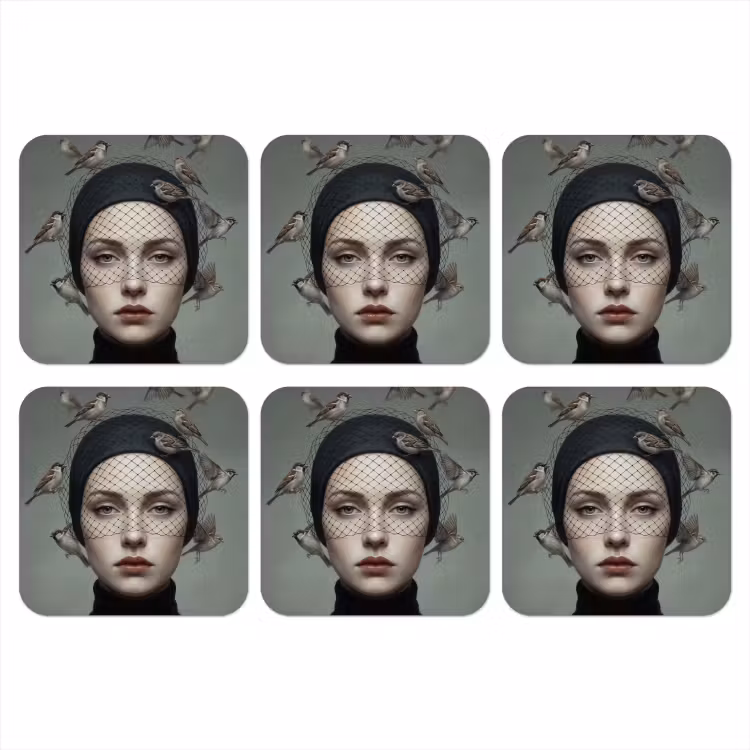 Onderzetter - Portret - Vogels - Zwart — 1
