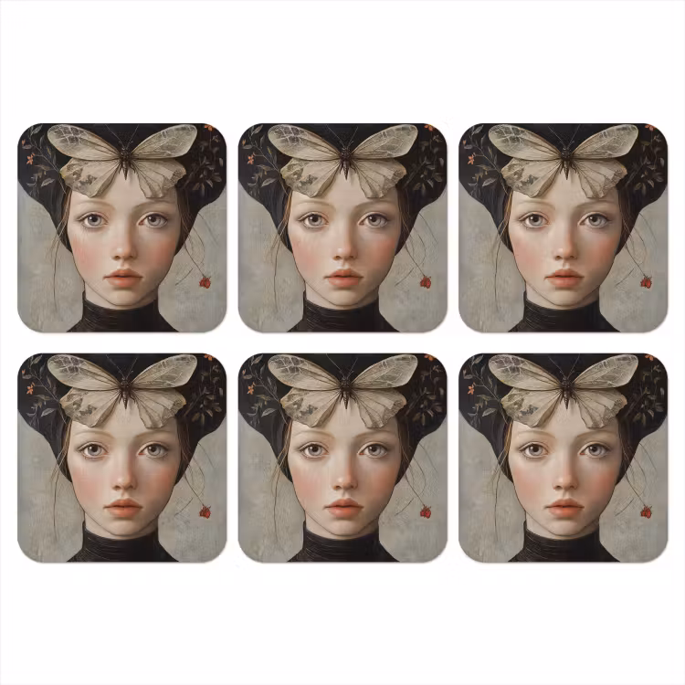 Onderzetter - Woman - Butterfly - Art - Classic - Muted — 1