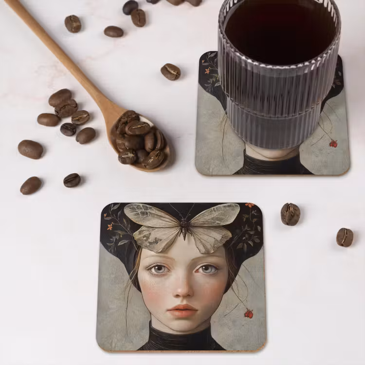 Onderzetter - Woman - Butterfly - Art - Classic - Muted — 4