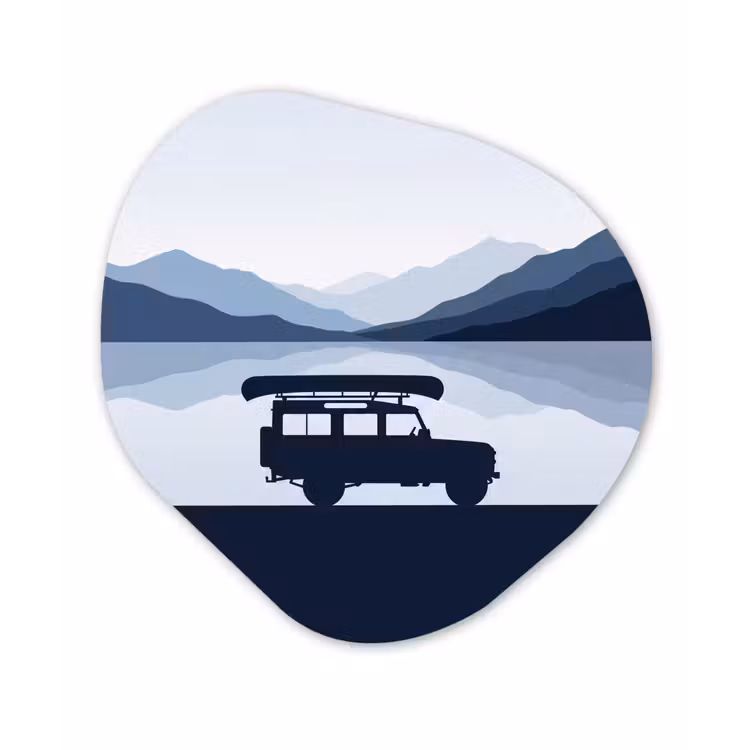 Organisch schilderij - Forex - Auto - Meer - Bergen - Blauw — 1