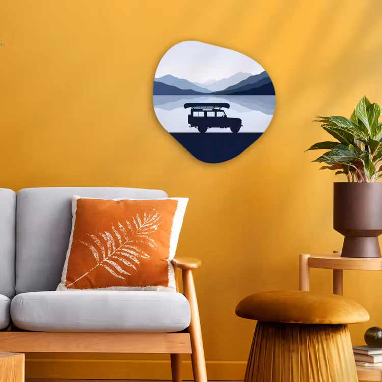 Organisch schilderij - Forex - Auto - Meer - Bergen - Blauw — 3