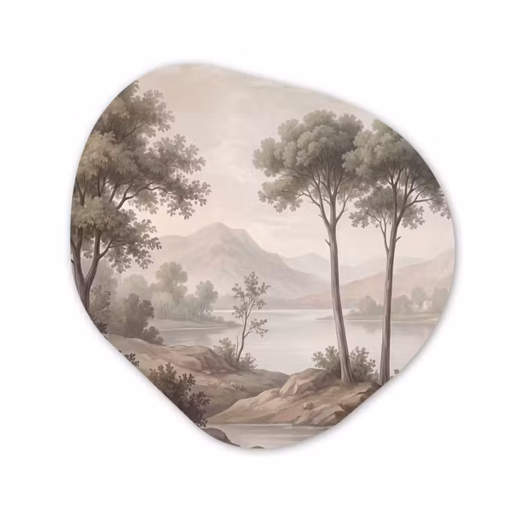 Organisch schilderij - Forex - Bomen - Meer - Bergen - Illustratie — 1