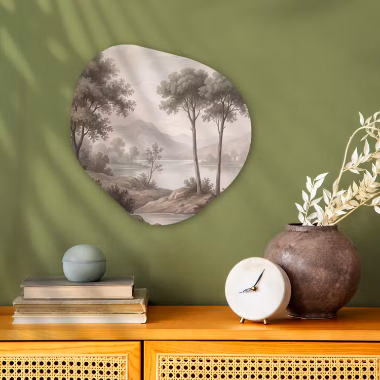 Organisch schilderij - Forex - Bomen - Meer - Bergen - Illustratie — 2