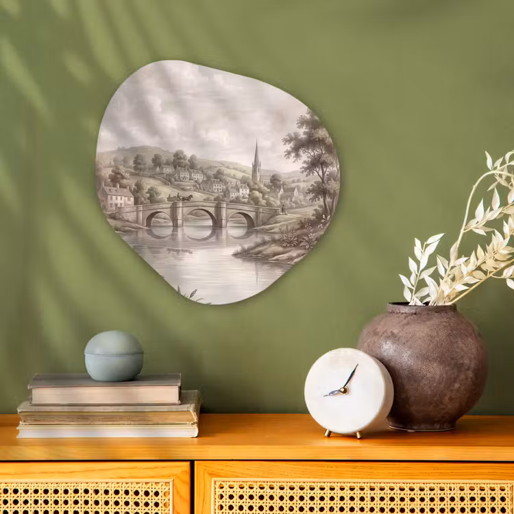 Organisch schilderij - Forex - Dorp - Brug - Uitzicht - Groen — 2