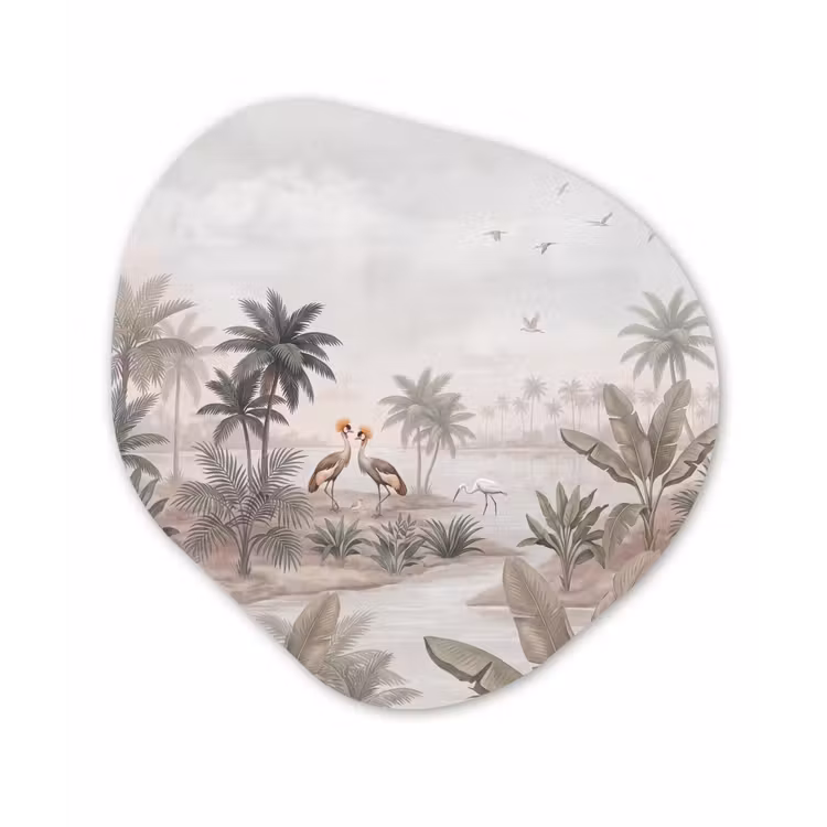 Organisch schilderij - Forex - Kraanvogels - Palmbomen - Tropisch — 1