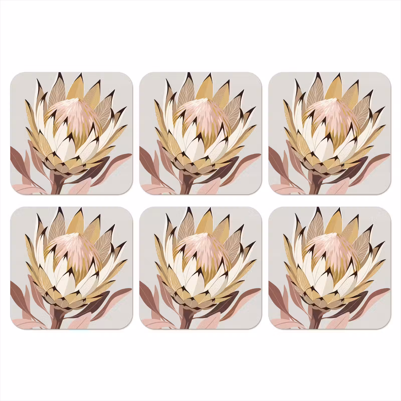 Onderzetter - Protea - Bloem - Botanisch - Beige — 1