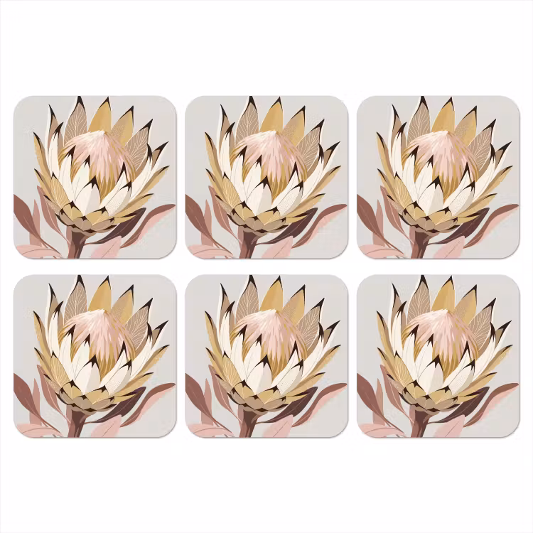 Onderzetter - Protea - Bloem - Botanisch - Beige — 1