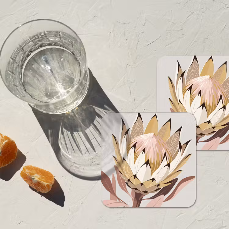 Onderzetter - Protea - Bloem - Botanisch - Beige — 3