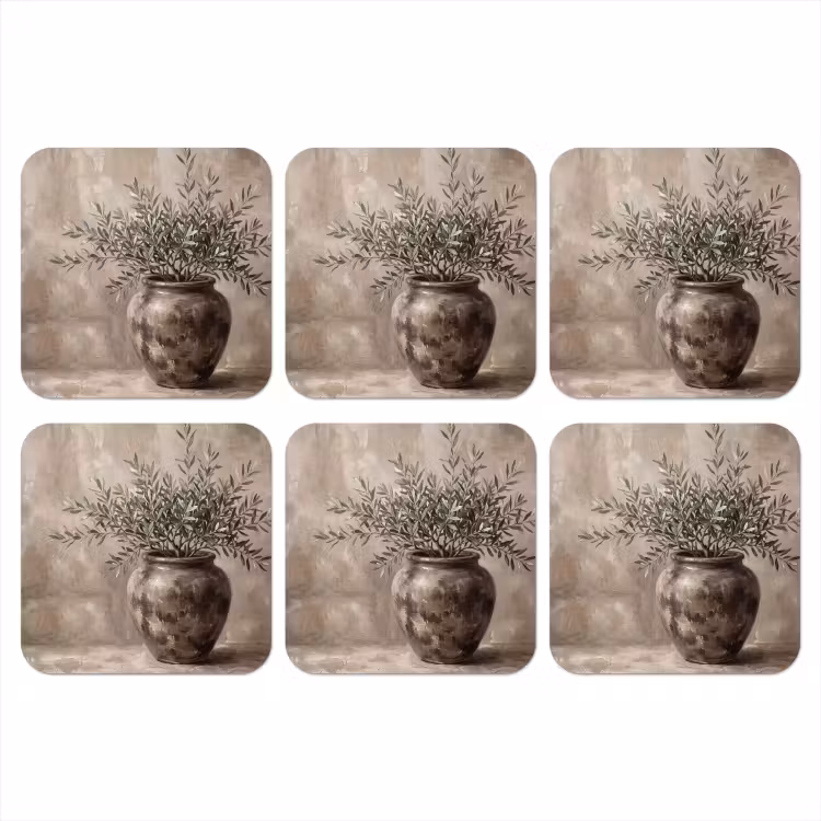Onderzetter - Olijfplant - Aardenpot - Abstract - Beige — 1