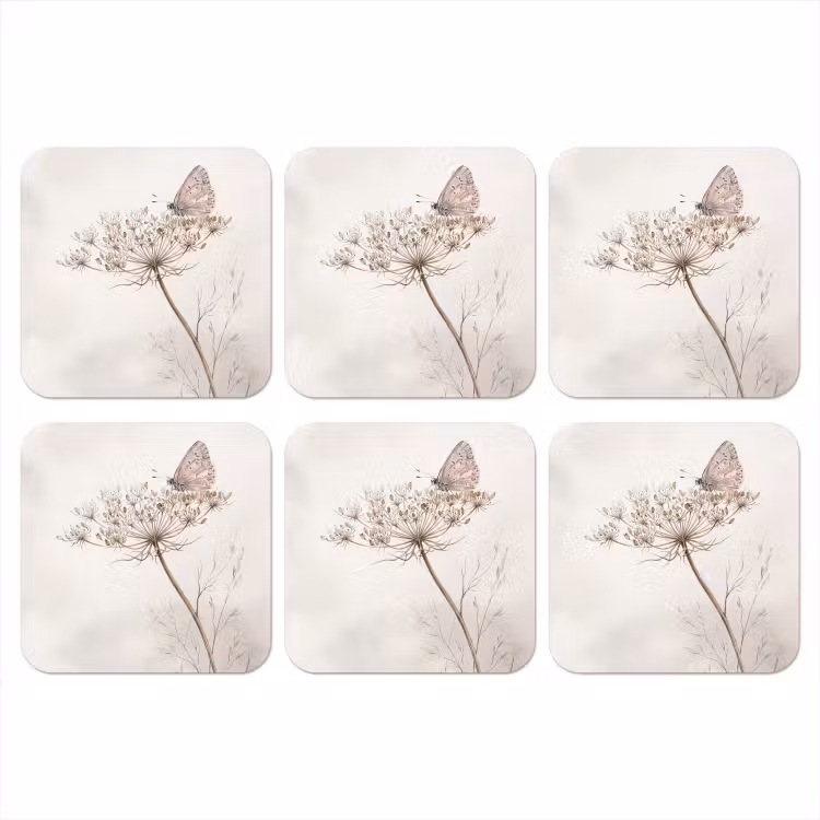 Onderzetter - Vlinder - Bloem -Natuur - Beige — 1