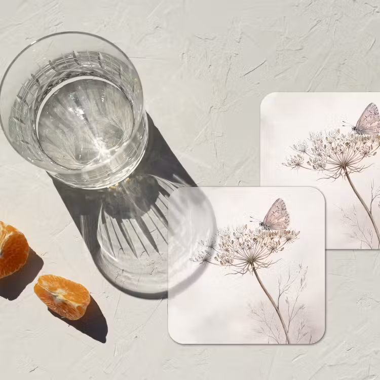 Onderzetter - Vlinder - Bloem -Natuur - Beige — 3