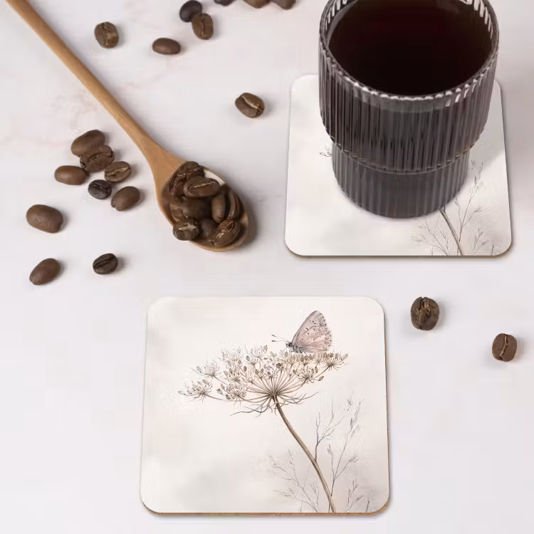 Onderzetter - Vlinder - Bloem -Natuur - Beige — 4