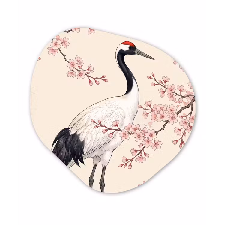 Organisch schilderij - Forex - Aziatisch - Kraanvogel - Beige — 1