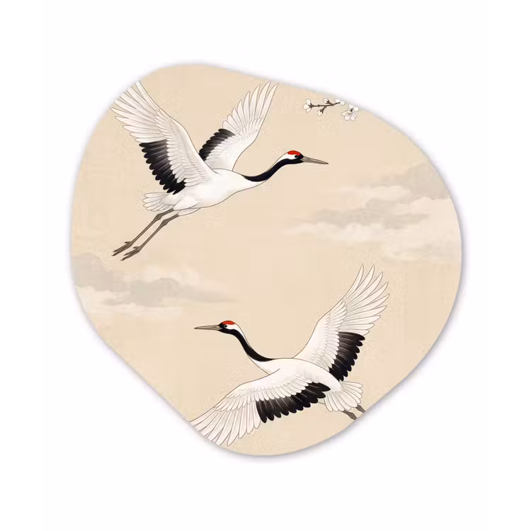 Organisch schilderij - Forex - Kraanvogels - Bloesem - Beige — 1