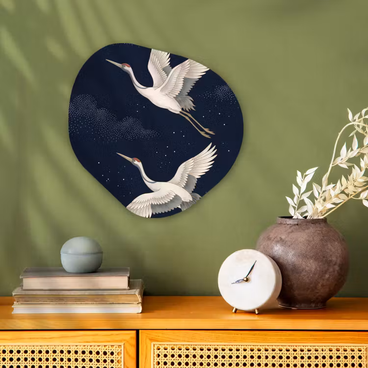 Organisch schilderij - Forex - Kraanvogels - Nachthemel - Blauw — 2