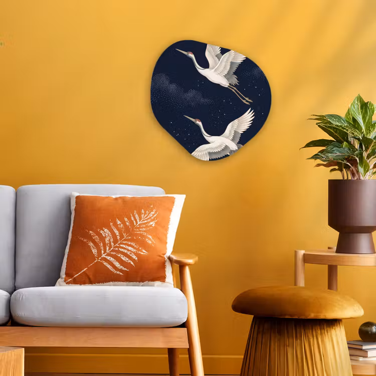 Organisch schilderij - Forex - Kraanvogels - Nachthemel - Blauw — 3