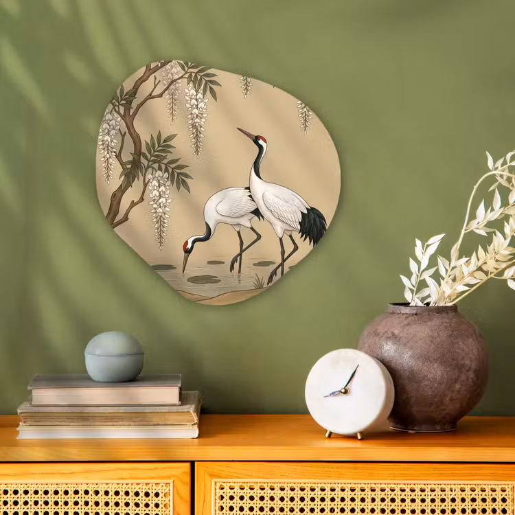 Organisch schilderij - Forex - Kraanvogels - Water - Beige — 2
