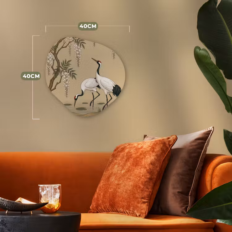 Organisch schilderij - Forex - Kraanvogels - Water - Beige — 4