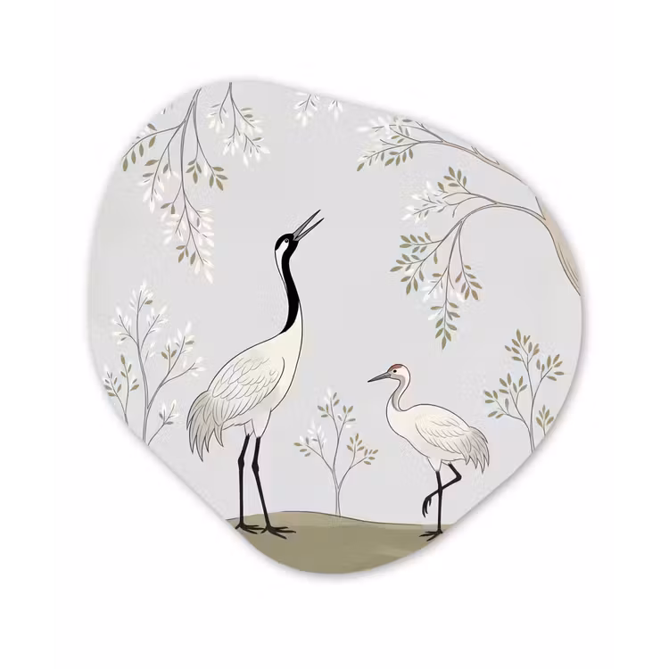 Organisch schilderij - Forex - Minimalistisch - Kraanvogels - Blauw — 1