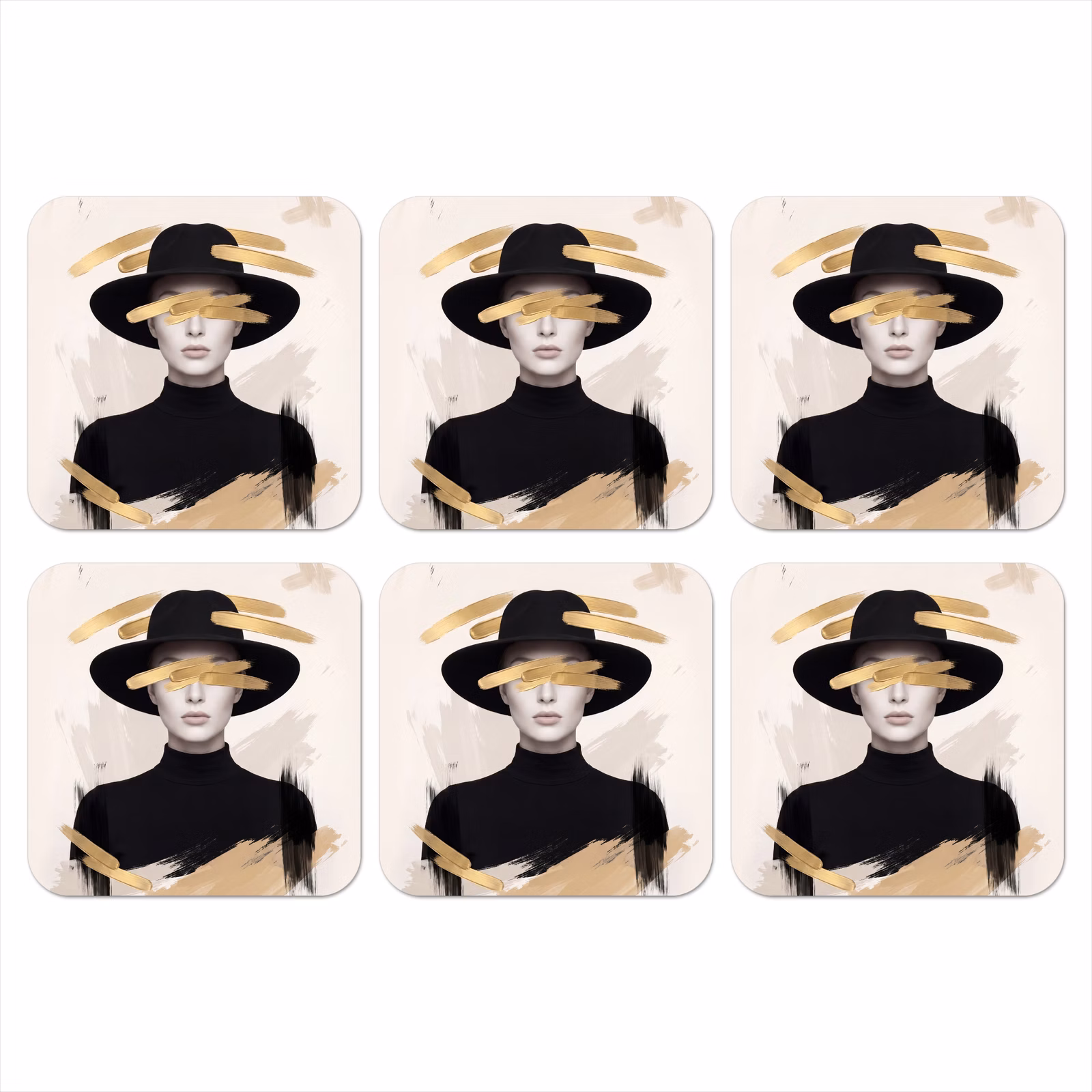 Onderzetter - Vrouw - Portret - Modern - Goud - Kunst — 1