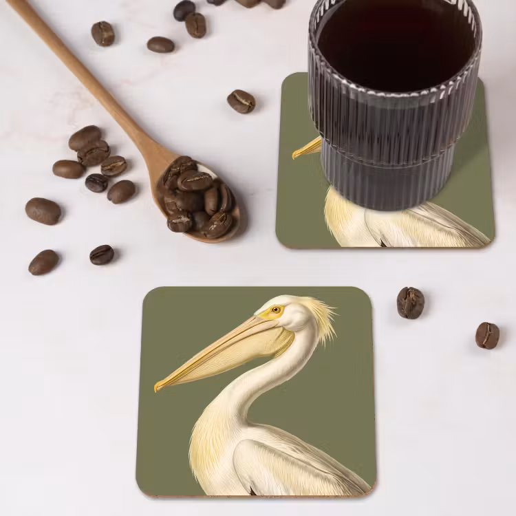 Onderzetter - Pelikaan - Wit - Vogel - Klassiek - Natuur — 4