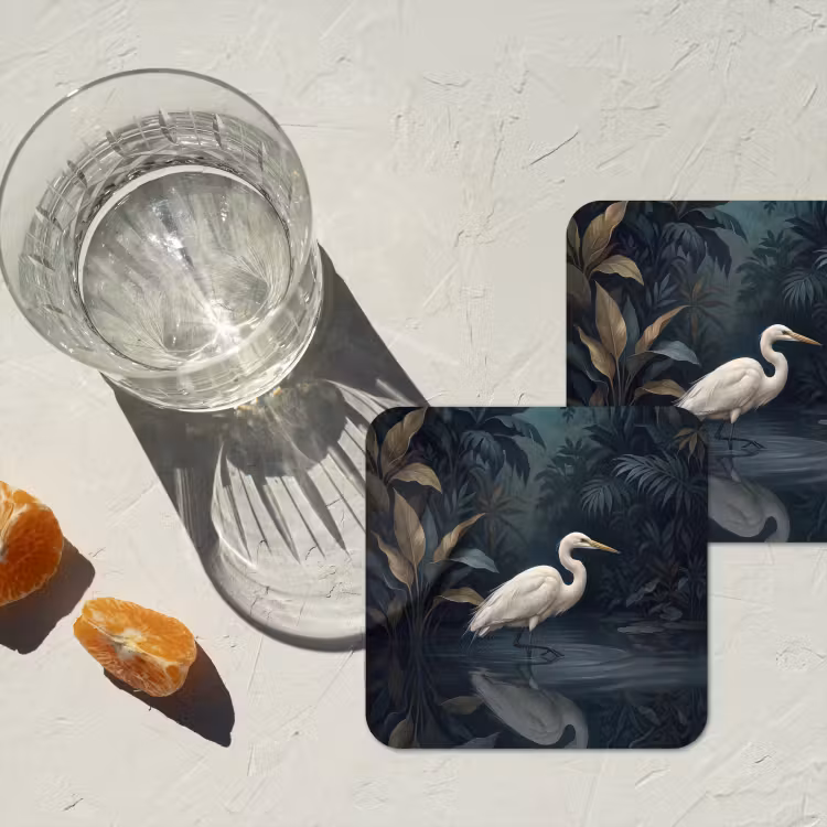 Onderzetter - Reiger - Water - Natuur - Modern - Wit — 3