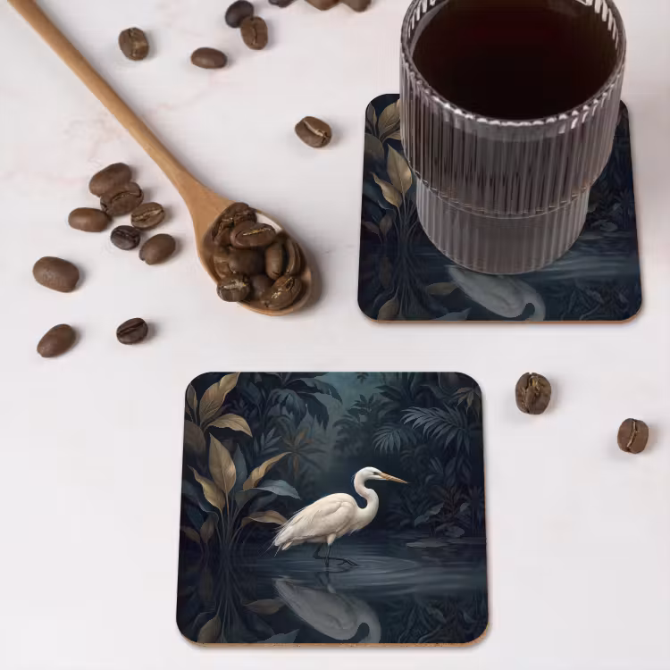 Onderzetter - Reiger - Water - Natuur - Modern - Wit — 4