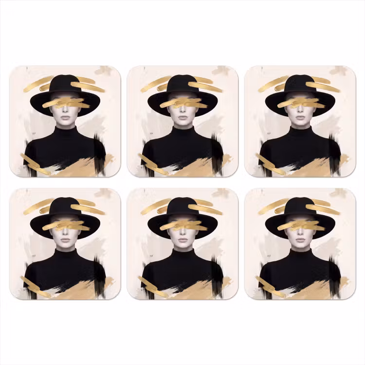Onderzetter - Vrouw - Portret - Modern - Goud - Kunst — 1