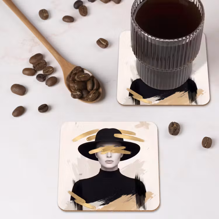 Onderzetter - Vrouw - Portret - Modern - Goud - Kunst — 4